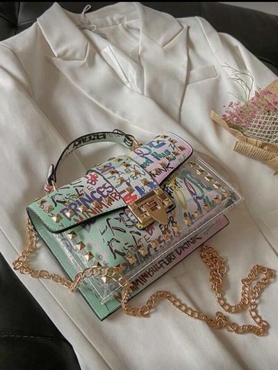 Luxury Graffiti Studded Transparent Mini Handbag