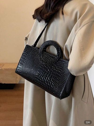 Classic Croc-Embossed Circle Handle Handbag