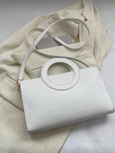 Classic Croc-Embossed Circle Handle Handbag