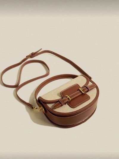 Classic Canvas & Leather Round Top Handle Crossbody Bag