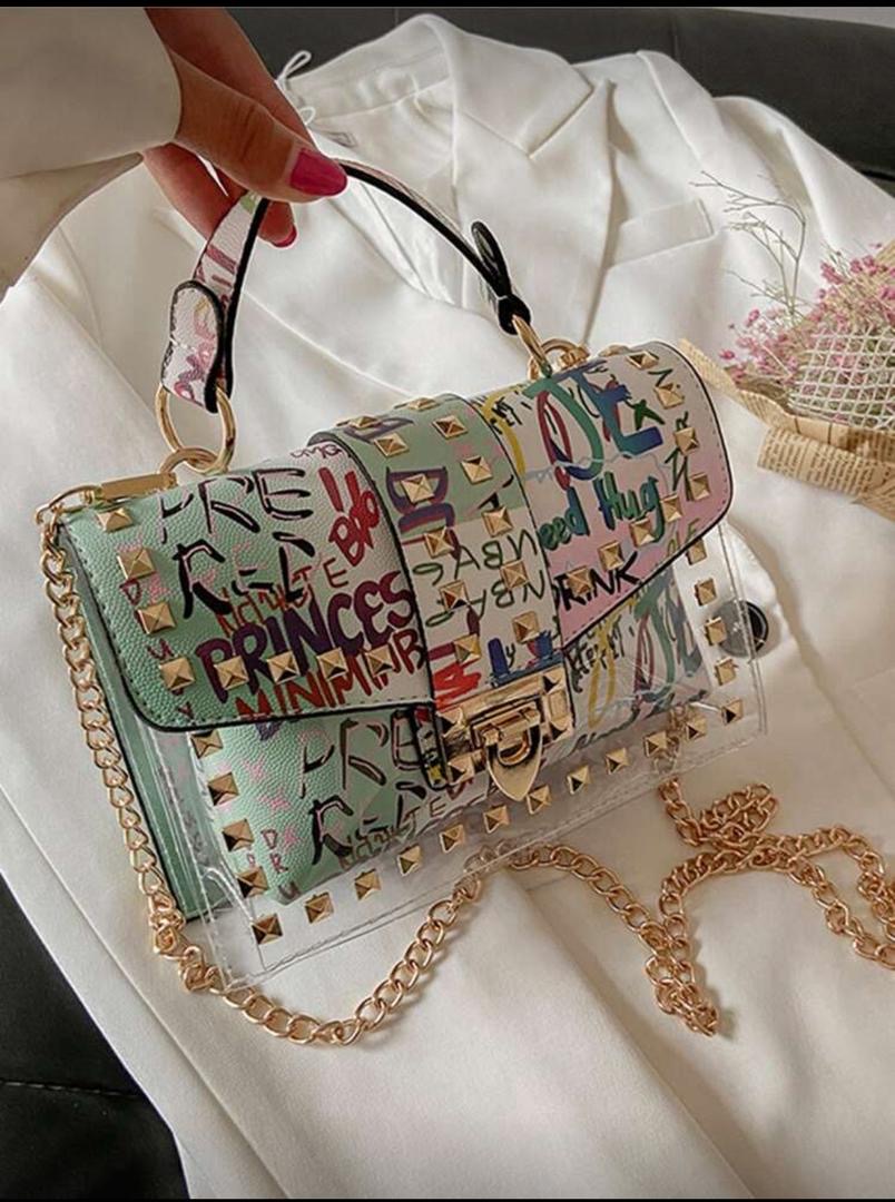 Luxury Graffiti Studded Transparent Mini Handbag